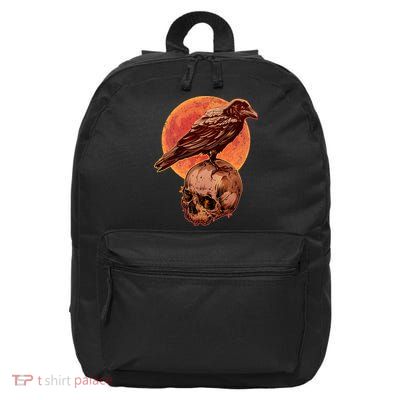 Halloween Cool Raven Crow Skull And Moon 16 in Basic Backpack