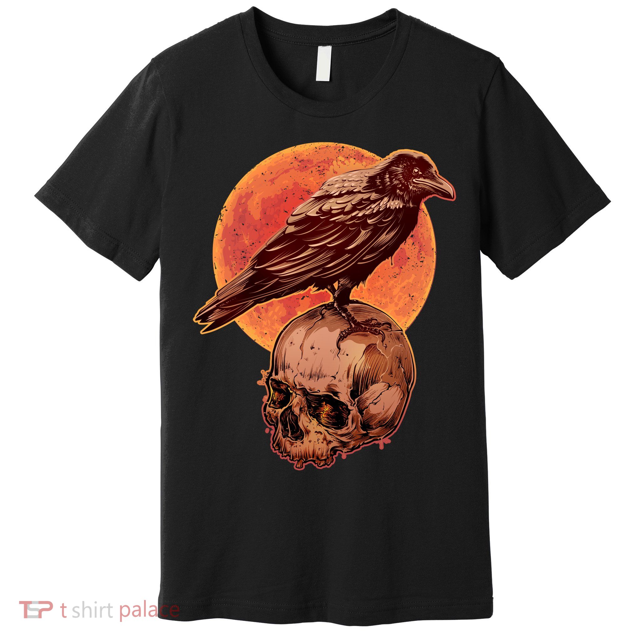 Halloween Cool Raven Crow Skull And Moon Premium T-Shirt