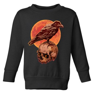 Halloween Cool Raven Crow Skull And Moon Toddler Sweatshirt