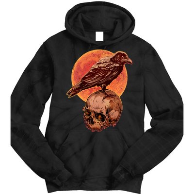Halloween Cool Raven Crow Skull And Moon Tie Dye Hoodie