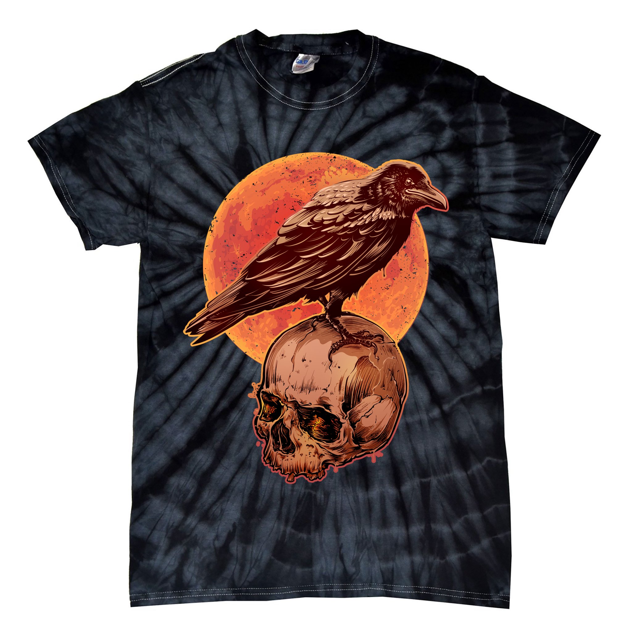 Halloween Cool Raven Crow Skull And Moon Tie-Dye T-Shirt