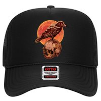 Halloween Cool Raven Crow Skull And Moon Trucker Hat