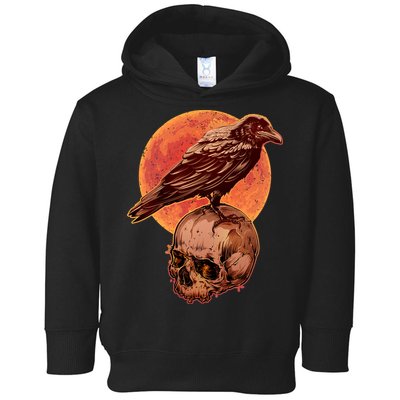 Halloween Cool Raven Crow Skull And Moon Toddler Hoodie