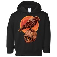 Halloween Cool Raven Crow Skull And Moon Toddler Hoodie