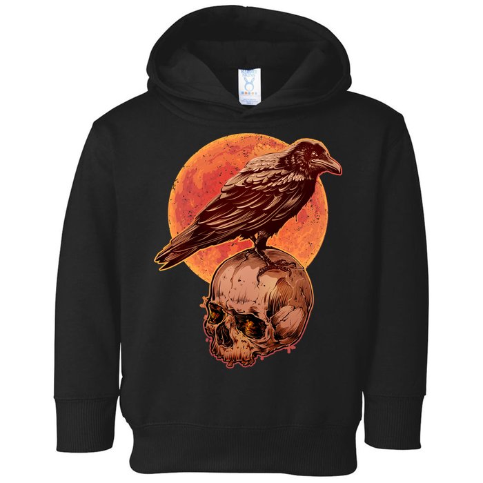 Halloween Cool Raven Crow Skull And Moon Toddler Hoodie