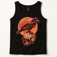 Halloween Cool Raven Crow Skull And Moon Tank Top
