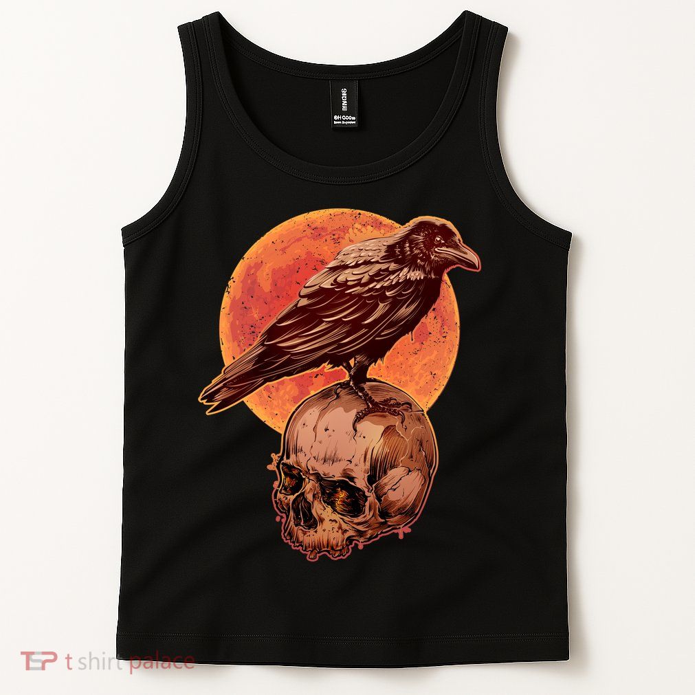 Halloween Cool Raven Crow Skull And Moon Tank Top