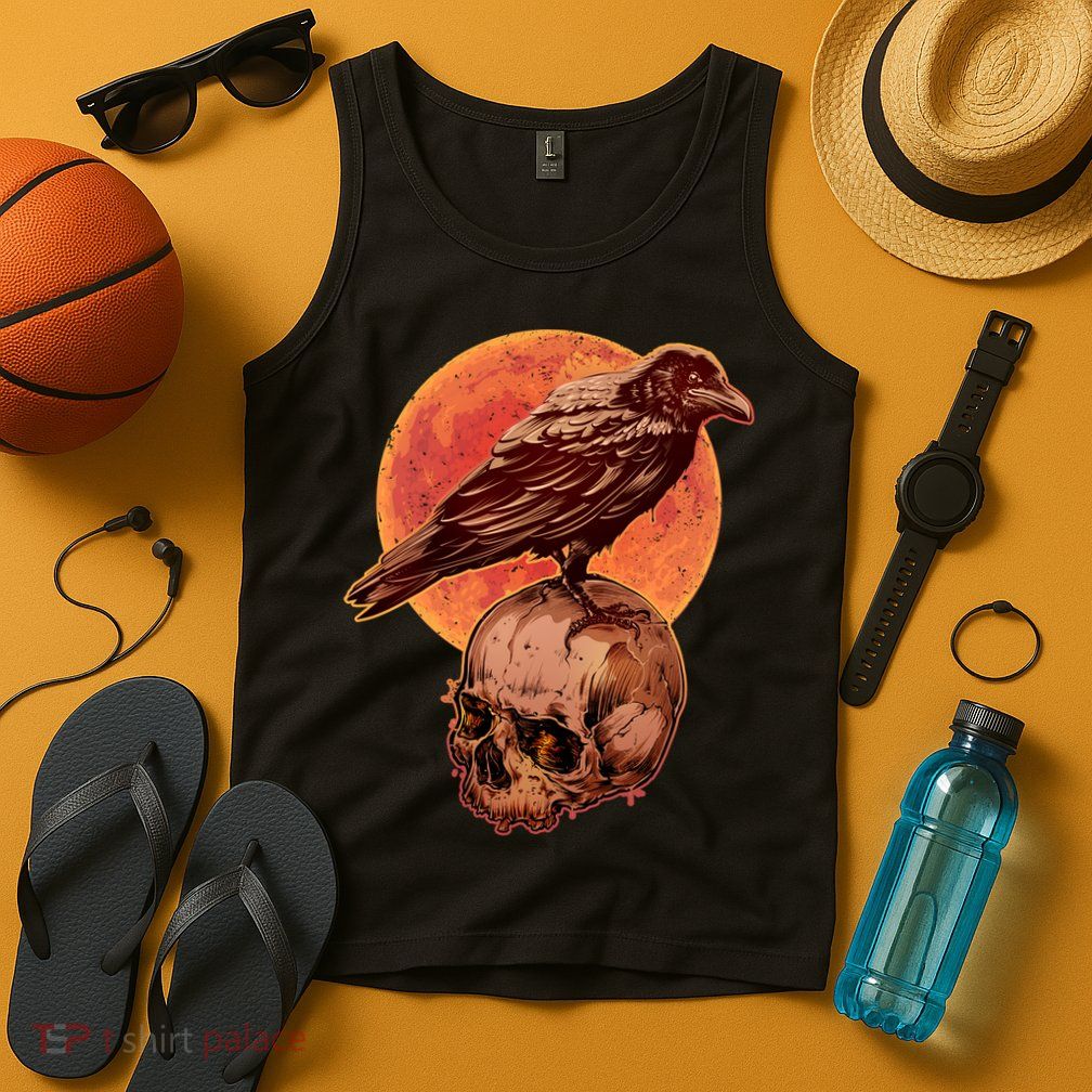 Halloween Cool Raven Crow Skull And Moon Tank Top