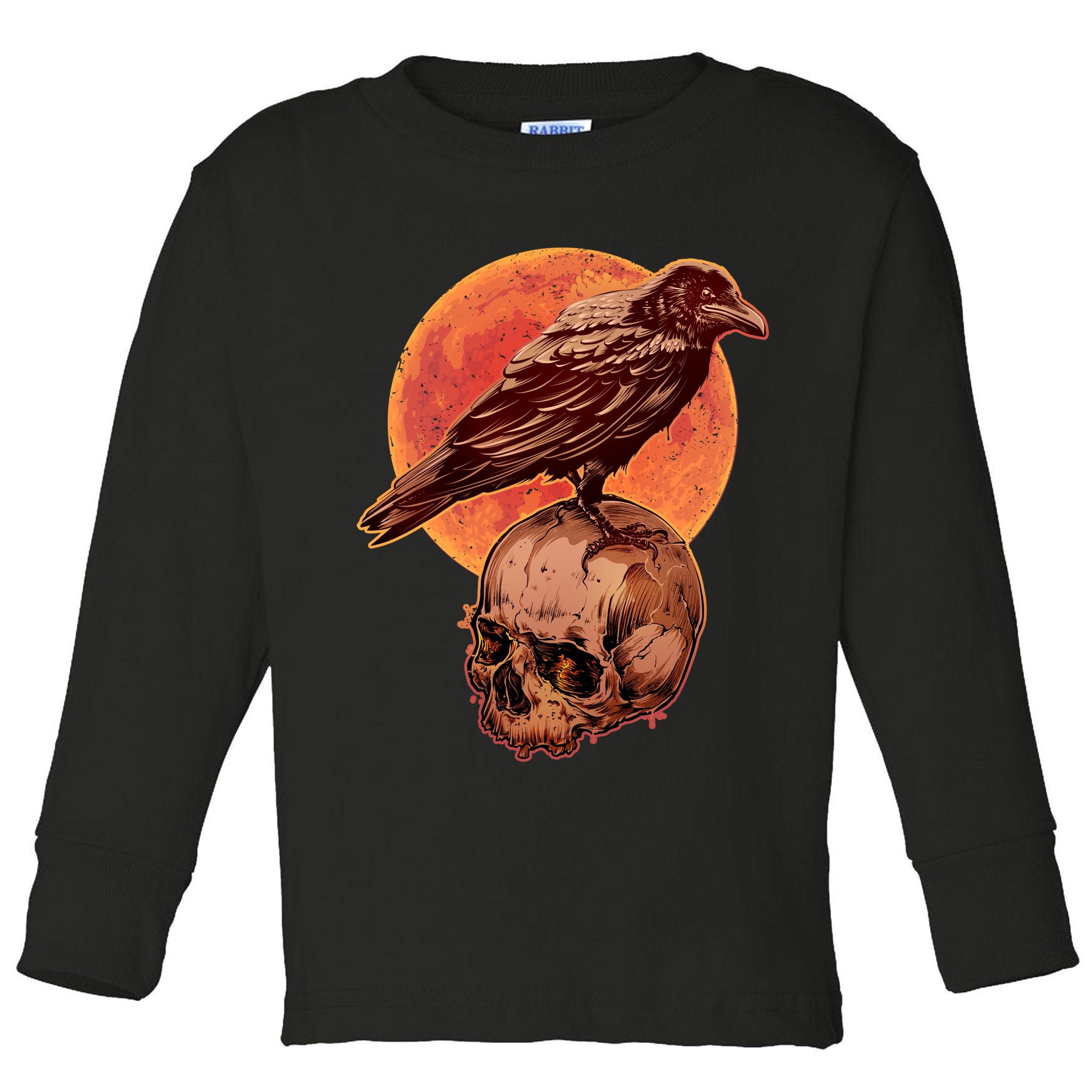 Halloween Cool Raven Crow Skull And Moon Toddler Long Sleeve Shirt