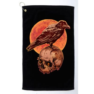 Halloween Cool Raven Crow Skull And Moon Golf Towel