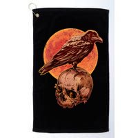Halloween Cool Raven Crow Skull And Moon Golf Towel