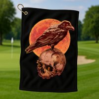 Halloween Cool Raven Crow Skull And Moon Golf Towel