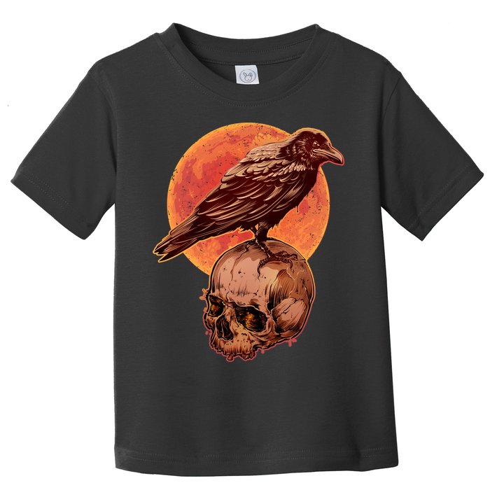 Halloween Cool Raven Crow Skull And Moon Toddler T-Shirt