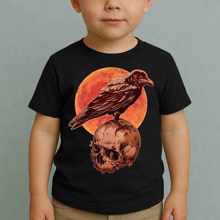 Halloween Cool Raven Crow Skull And Moon Toddler T-Shirt