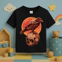 Halloween Cool Raven Crow Skull And Moon Toddler T-Shirt
