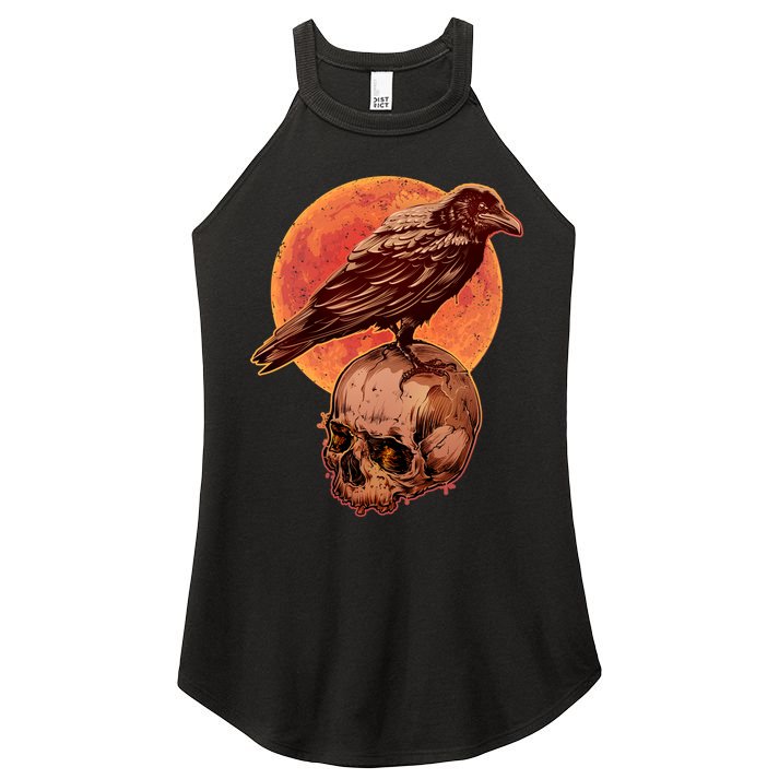 Halloween Cool Raven Crow Skull And Moon Women's Perfect Tri Rocker Tank