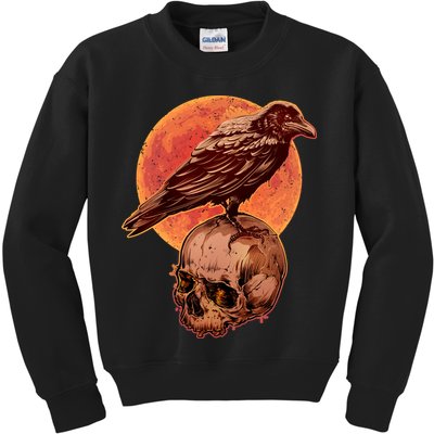 Halloween Cool Raven Crow Skull And Moon Kids Sweatshirt