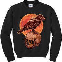 Halloween Cool Raven Crow Skull And Moon Kids Sweatshirt