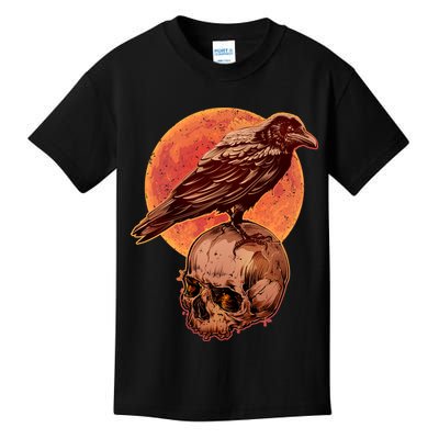 Halloween Cool Raven Crow Skull And Moon Kids T-Shirt