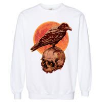 Halloween Cool Raven Crow Skull And Moon Garment-Dyed Sweatshirt