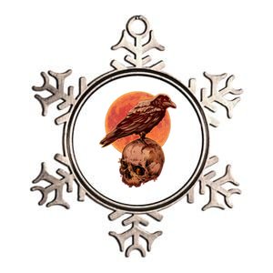 Halloween Cool Raven Crow Skull And Moon Metallic Star Ornament