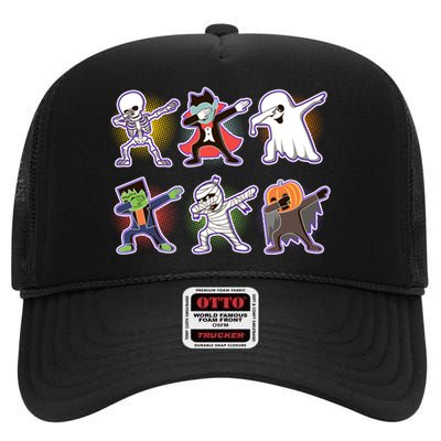 Halloween Cute Funny Dabbing Monsters High Crown Mesh Back Trucker Hat