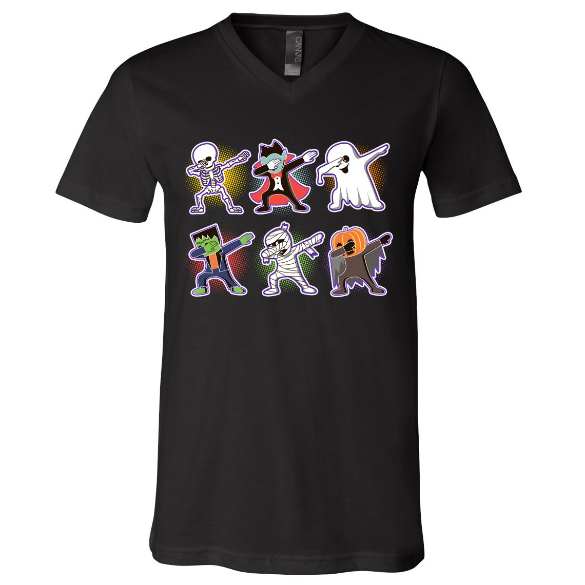 Halloween Cute Funny Dabbing Monsters V-Neck T-Shirt