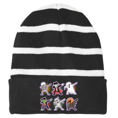 Halloween Cute Funny Dabbing Monsters Striped Beanie with Solid Band