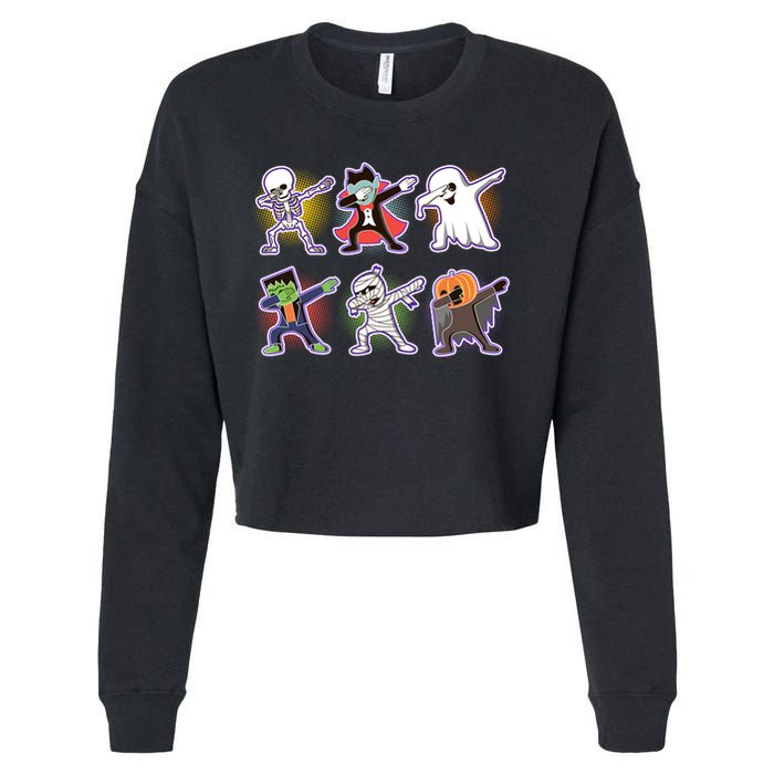 Halloween Cute Funny Dabbing Monsters Cropped Pullover Crew
