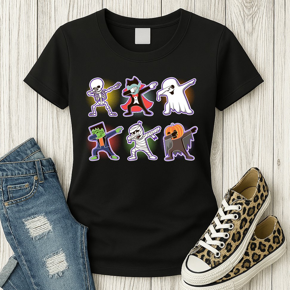 Halloween Cute Funny Dabbing Monsters Womens T-Shirt