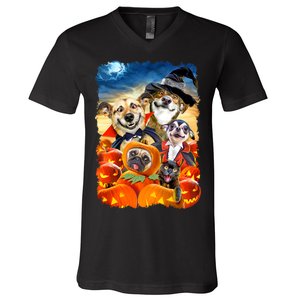 Halloween Dogs and Cats Selfie 2 V-Neck T-Shirt