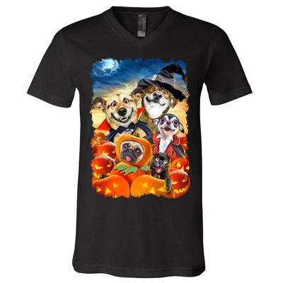 Halloween Dogs and Cats Selfie 2 V-Neck T-Shirt