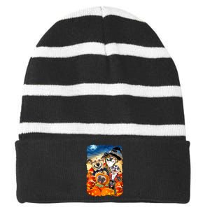 Halloween Dogs and Cats Selfie 2 Striped Beanie with Solid Band