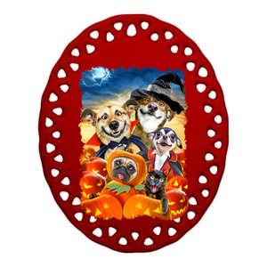 Halloween Dogs and Cats Selfie 2 Ceramic Oval Ornament