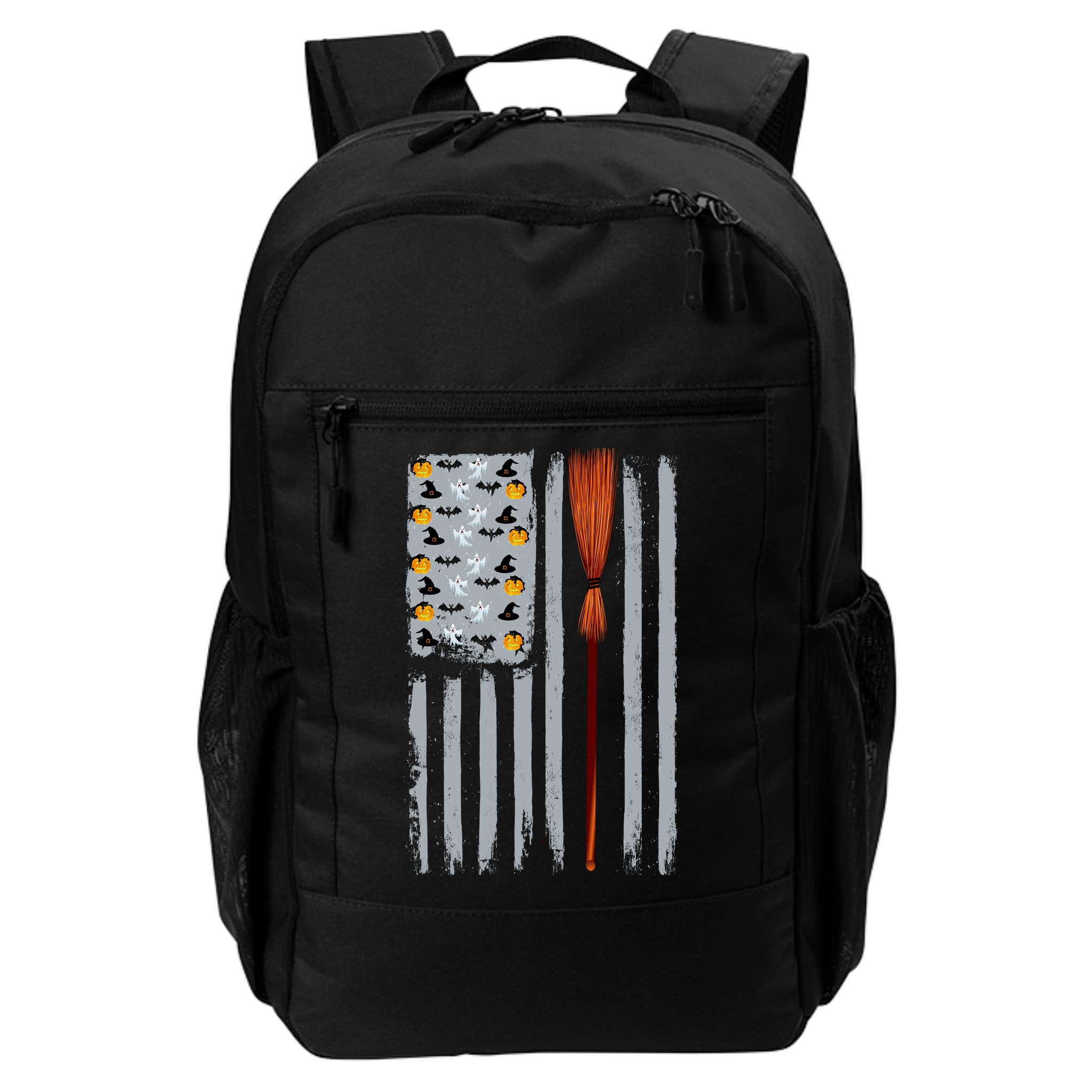 Halloween Flag Witches Broomstick American Flag USA Backpack