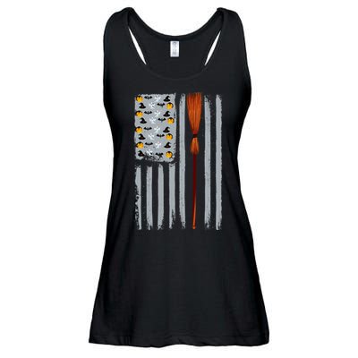 Halloween Flag Witches Broomstick American Flag USA Ladies Essential Flowy Tank