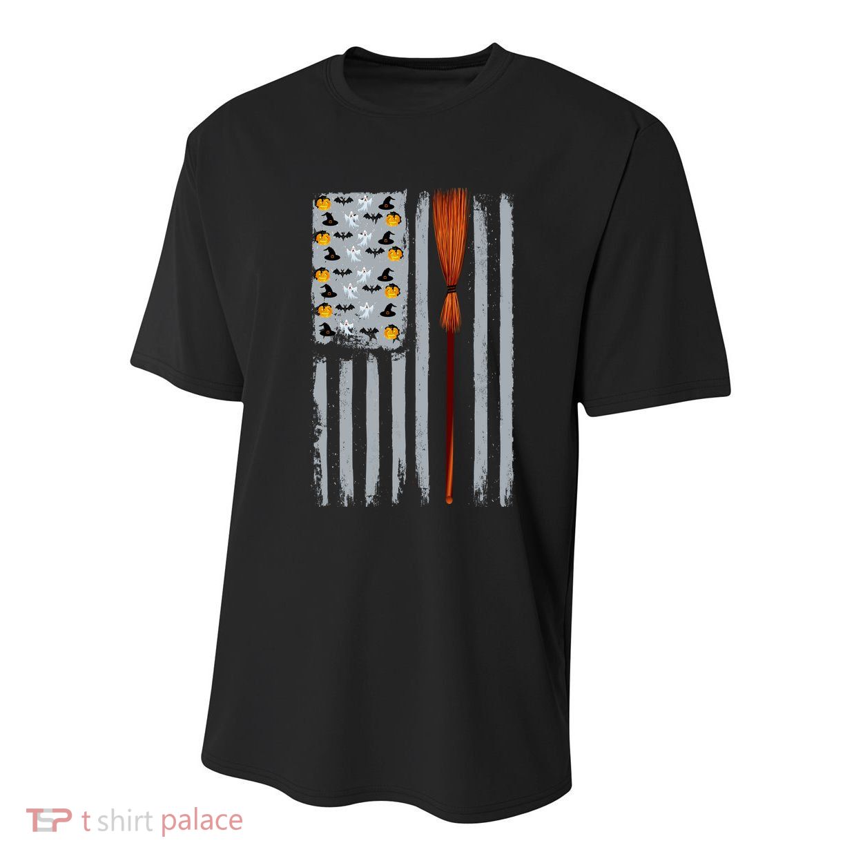 Halloween Flag Witches Broomstick American Flag USA Youth Performance Sprint T-Shirt