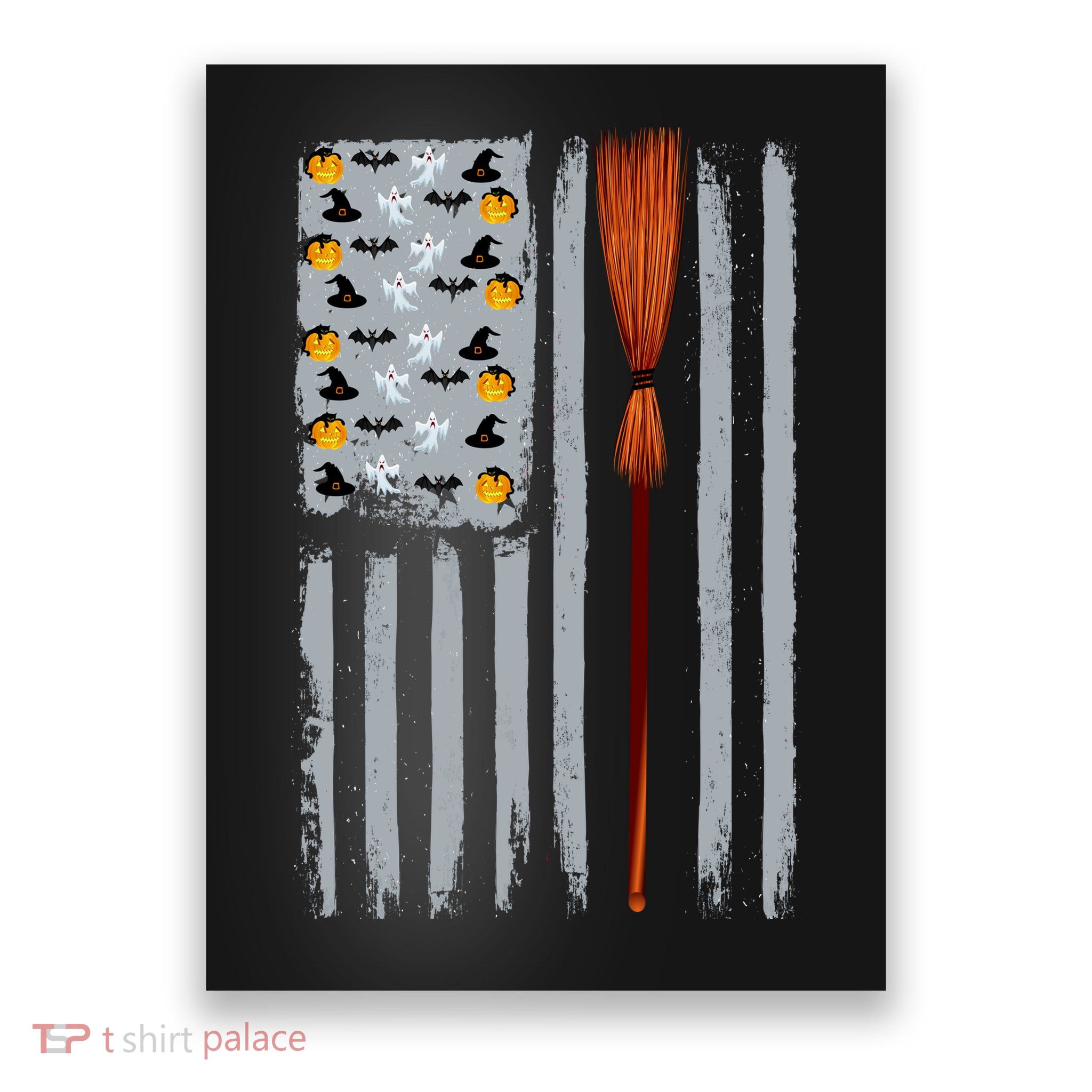 Halloween Flag Witches Broomstick American Flag USA Poster