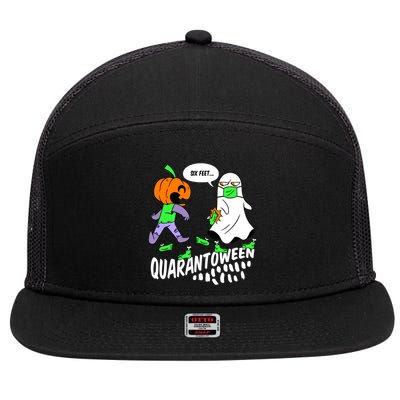 Halloween Funny Quarantoween 6 Feet Pumpkin Ghost 7 Panel Mesh Trucker Snapback Hat