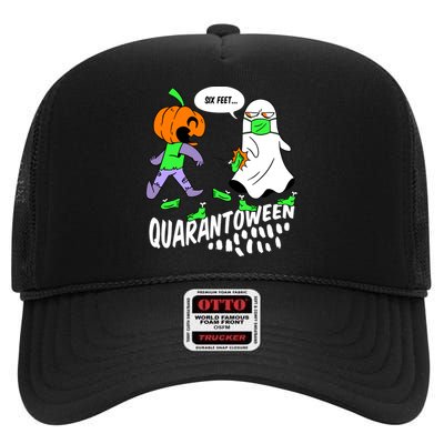 Halloween Funny Quarantoween 6 Feet Pumpkin Ghost High Crown Mesh Back Trucker Hat