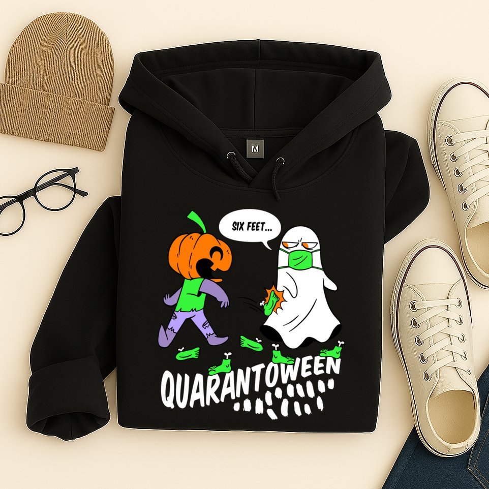 Halloween Funny Quarantoween 6 Feet Pumpkin Ghost Hoodie