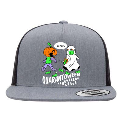 Halloween Funny Quarantoween 6 Feet Pumpkin Ghost Flat Bill Trucker Hat