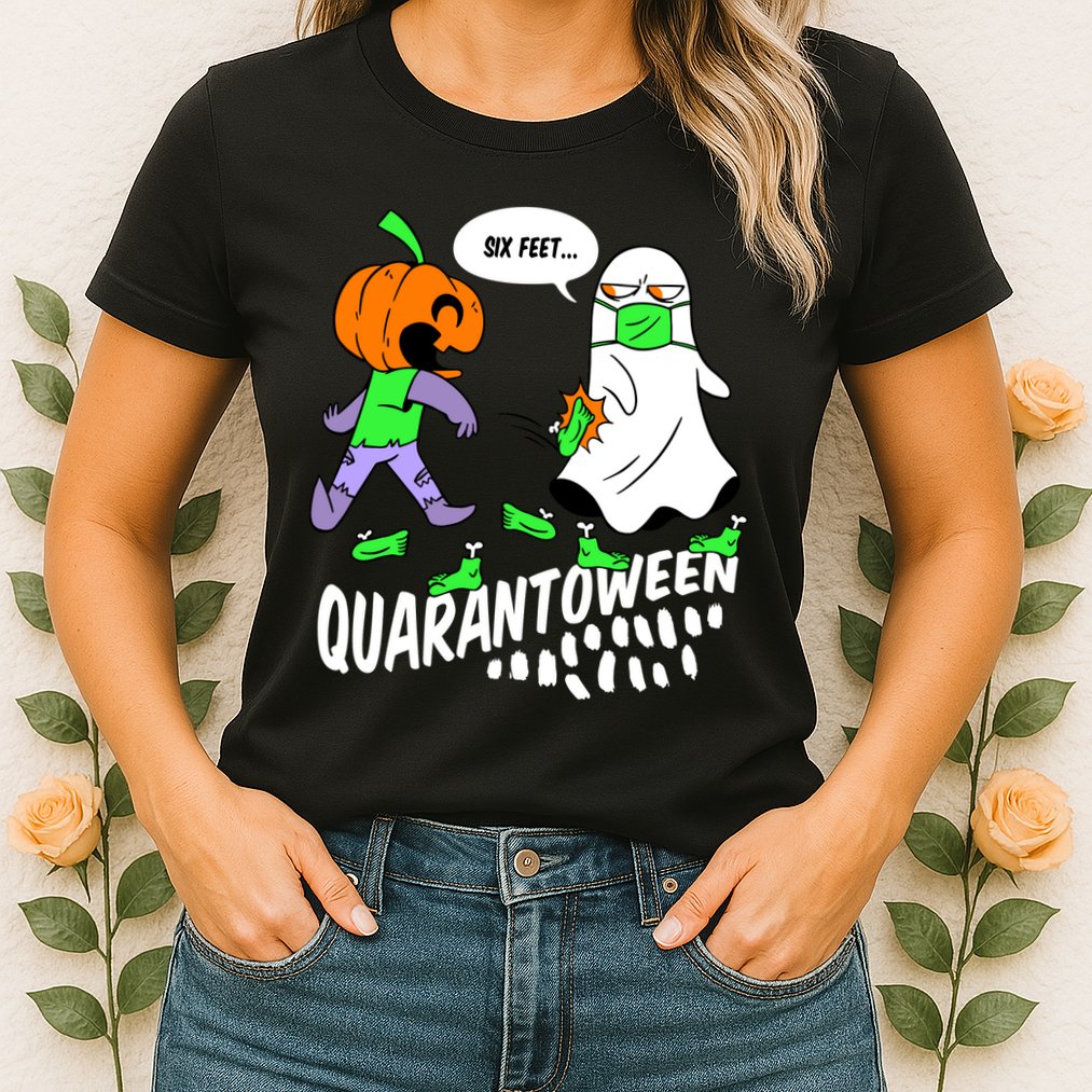 Halloween Funny Quarantoween 6 Feet Pumpkin Ghost Womens T-Shirt