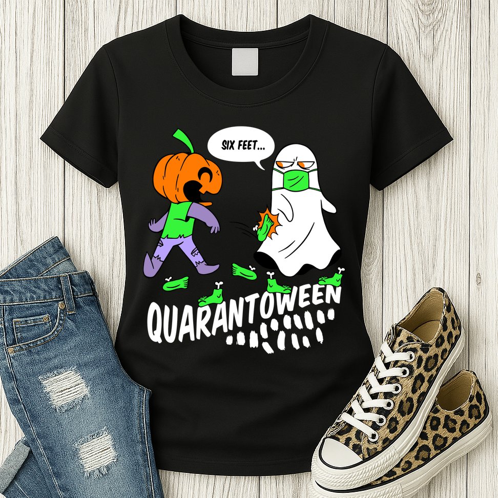 Halloween Funny Quarantoween 6 Feet Pumpkin Ghost Womens T-Shirt
