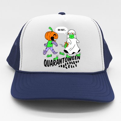 Halloween Funny Quarantoween 6 Feet Pumpkin Ghost Trucker Hat