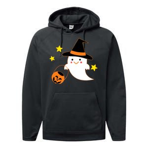 Halloween Ghost Kawaii Trick or Treating Pumpkin Performance Fleece Hoodie