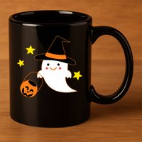 Halloween Ghost Kawaii Trick or Treating Pumpkin 11oz C Handle Ceramic Mug