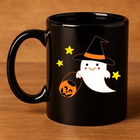 Halloween Ghost Kawaii Trick or Treating Pumpkin 11oz C Handle Ceramic Mug