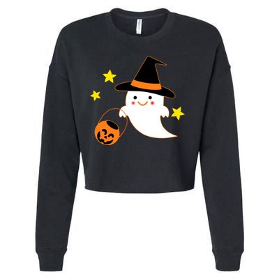 Halloween Ghost Kawaii Trick or Treating Pumpkin Cropped Pullover Crew