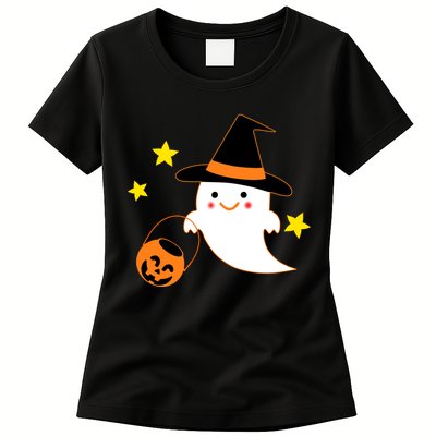 Halloween Ghost Kawaii Trick or Treating Pumpkin Womens T-Shirt